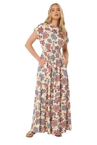 Image of Long Tall Sally - LTS Tall Red & Blue Floral Shirred Waist Cotton Maxi Dress - Women's