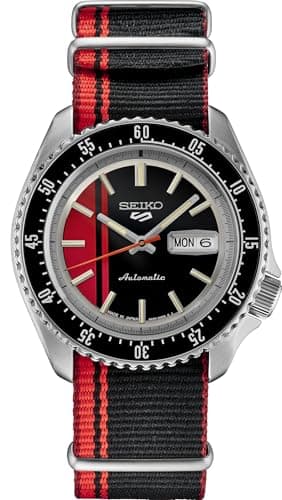Image of SEIKO Automatic Watch for Men - 5 Sports - Day/Date Calendar, LumiBrite Hands and Markers, and Rotating Bezel, 100m Water-Resistant, Black/Red - SRPK71, STD - Rotating Bezel, sport