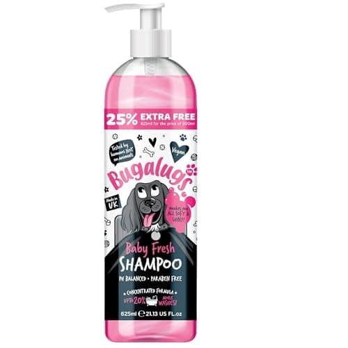 Image of BUGALUGS Baby Fresh Dog Shampoo grooming products for smelly dogs with baby powder scent, best puppy shampoo, Vegan pet shampoo professional (625ml)