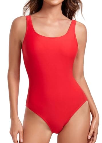 Image of Vevarble Swimming Costume Women Sporty U Back One Piece Swimsuit Athletic Shaping Swimwear Bathing Suits Hong,L Red