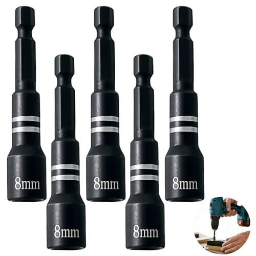 Image of 5pcs 1/4" Hex Shank 8mm Magnetic Hex Socket, Magnetic Nut Driver 65mm Length Magnetics Nut Setter Driver Drill Bit Set for Impact Tools, Electric Screwdriver, Auto Repair, Woodworking