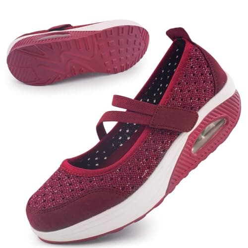 Image of Women's Comfortable Working Nurse Shoes Non-Slip Adjustable Breathable Walking Buffer Fitness Casual Nursing Orthotic Lightweight Shoes Ab-Red UK/8
