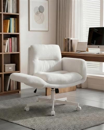 Image of Karl home Multi-Functional Flip Armrests Office Chair, Ergonomic Criss Cross Desk Chair with U-Shaped Wide Seat, 5 Locking Positions Armrests, 120° Rocking Back, 360° Swivel& Easy Storage(Teddy White)