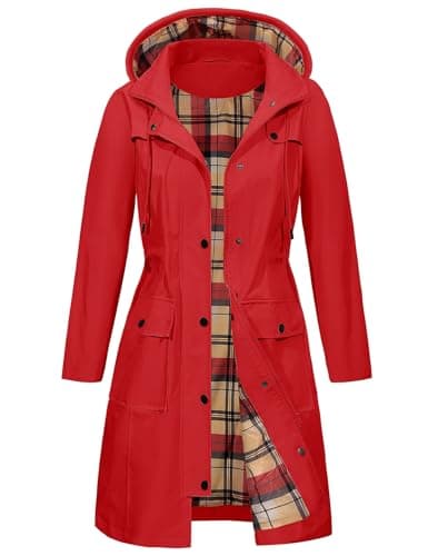 Image of heekpek Womens Waterproof Jackets with Hood Long Rain Coats Lightweight Outdoor Softshell Jacket Windbreaker Trench Coat for Spring Autumn, Red, M