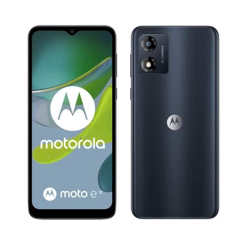Image of Motorolo moto (e13, 6.5 Inch HD+ Display, AI-powered Camera System, Dolby Atmos, 5000 mAh Battery, 2/64 GB, Dual SIM), Cosmic Black (Renewed)