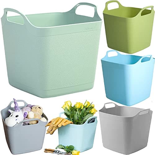 Image of SAVING HUB Large Flexi Basket Flexible Tub Laundry Clothes Storage Bucket - 8L/15L/25L/40L Garden Container 2 Handled Colorful Tubs - Ideal For Horse Feed Square Durable Trug Buckets (15 Litre)