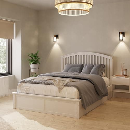 Image of GFW Madrid Wooden Ottoman King Size Bed Frame, Under Mattress Support Board With Thick Wooden Slats, Underbed Storage White 5ft Double Bed Dimensions: (L) 82.28 x (W) 64.17 x (D) 44.88 cm