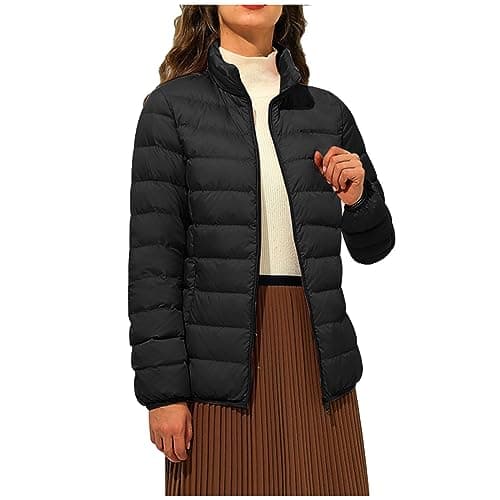 Image of Womens Coats 2024 Clearance,Petite Coats Ladies Bubble Jacket Quilted Padded Parka Coat Lightweight Quilted Puffer Jackets Warm Winter Coat Full Zipper Long Sleeve Down Coat with Pockets Outerwear