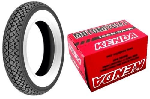 Image of 1 Tyre Kenda K 333 with White Band with Size 3.00 – 10 with 1 camera Conditioner Kenda Kenda for Vespa 50 pk XL