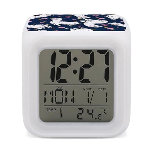 Image of Kids Alarm Clock,Cute Alpacas with Hearts7 Color Night Light Digital Alarm Clock Wake Up Clock for Bedroom,Office and Home Decor