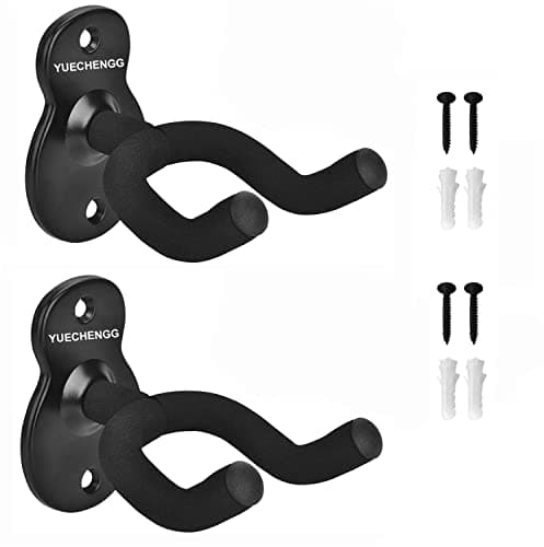 Image of Yuechenggui 2 Pack Guitar Holder Wall Mount Guitar Hanger, Guitar Wall Mount Display Bracket Hooks for Electric Guitar, Classical Acoustic Guitar, Bass Ukulele Mandolin Banjo, Black