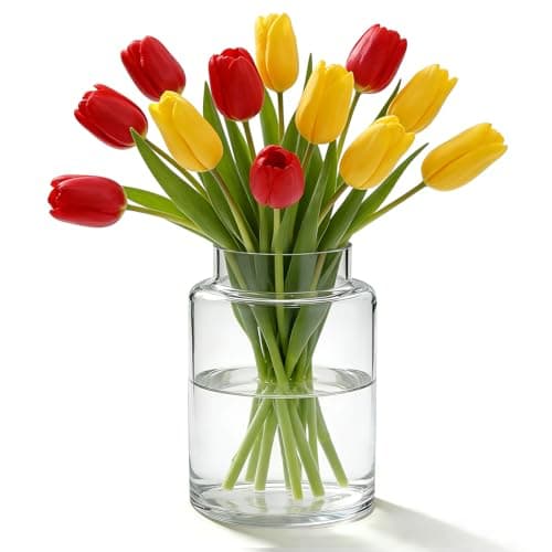 Image of DARENYI Clear Glass Vase, Large Flower Vase Wide Modern Vases for Living Room, Kitchen, Bedroom, Dining Table Centrepiece Decor (23x15x12cm)