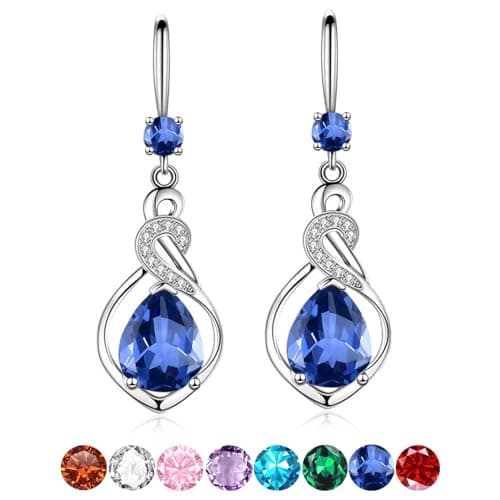 Image of Silver Drop Earrings for Women, Hypoallergenic Sterling Silver Post Cubic Zirconia Dangly Earrings Twisted Linear Dark Blue Earring Jewellery Gifts for Her Birthday Anniversary Christmas