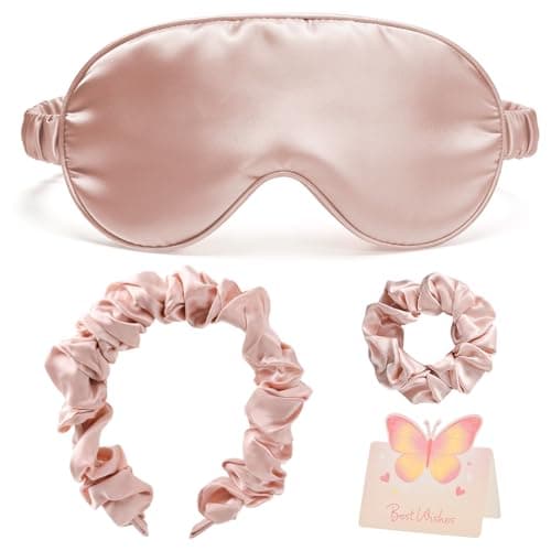 Image of Anti Slip Breathable Silk Eye Mask, Soft Silk Scrunchies, Headbands for Women's Hair, Pink Luxury Silk 3 Pack Gift for Women, Ideal Gift for Birthday, Anniversary, Mother’s Day, Wedding or Christmas