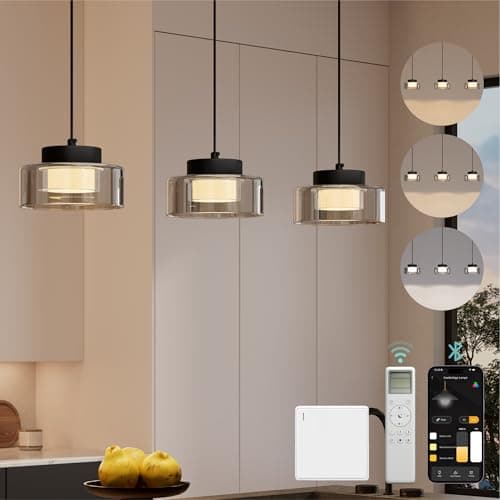 Image of Mai & Mai Pendant Ceiling Lights-70cm 12W LED Pendant Light, Dimmable Hanging Lights with Remote & APP, Adjustable Height, 3000K/4200K/6000K for Dining Room & Kitchen Island Alivetta7915 3A