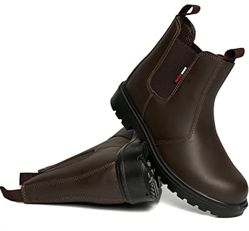 Image of Rock Reptile MENS LEATHER SAFETY DEALER BOOTS TWIN GUSSET CHELSEA WORK STEEL TOE CAP WATERPROOF SHOES SIZE (BROWN, uk_footwear_size_system, adult, men, numeric, medium, numeric_11)