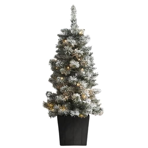 Image of HMIR 3ft Snowy Pre-Lit Potted Christmas Tree With LED Lights, 90cm Indoor Snowy Pre Lit Mini Christmas Tree, Battery Operated, Home Decor
