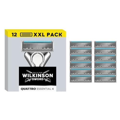 Image of WILKINSON SWORD - Quattro Essential 4 For Men | Sensitive Titanium | 12 x Razor Blade Refill (packaging may vary)