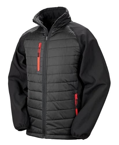 Image of Result Genuine Recycled R237X Mens Black Compass Padded Softshell Jacket - Black/Red - S