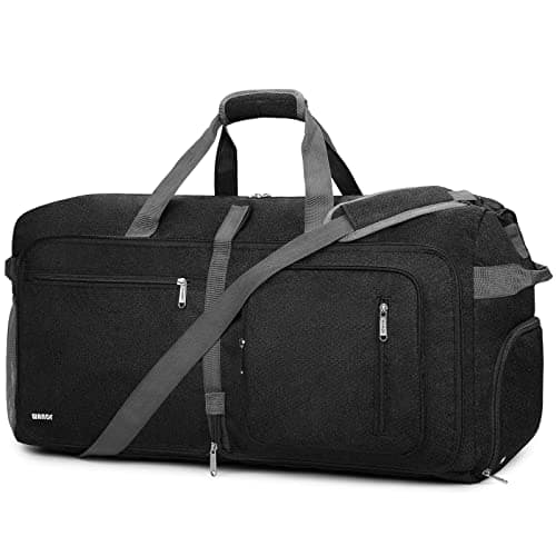 Image of WANDF Travel Duffle Bag 65L with Shoes Compartment Foldable Overnight Weekender Bag Carry On Bag for Men Women (Black)