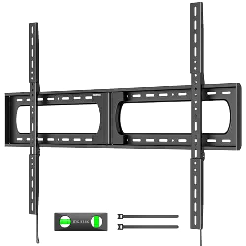 Image of monTEK Ultra Slim TV Wall Bracket for 37-140 Inch Flat & Curved TVs, Heavy Duty TV Bracket up to 136kg, TV Wall Mount 30mm from Wall with Bubble Level and Cable Ties, Max VESA 1200×800mm
