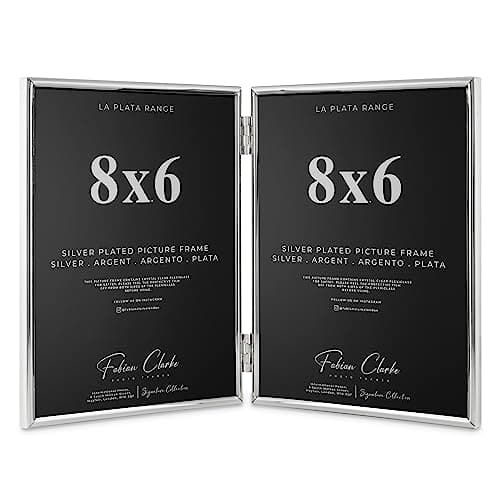 Image of Silver Plated Photo Frame Double Book Style Picture Frame Plain Satin Finish and Tarnish Protected for Wedding Picture or Family Photo (8x6)