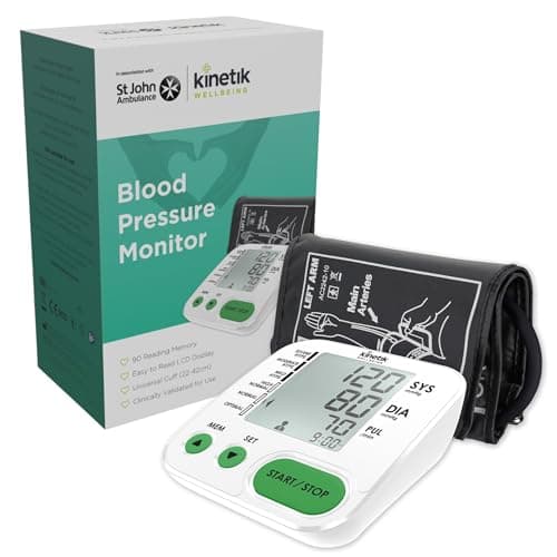 Image of Kinetik Wellbeing Home Use Blood Pressure Monitor - Used by the NHS - Fully Automatic Upper Arm Blood Pressure Machine with Universal Cuff (22-42cm), Digital Sphygmomanometer Tester Kit