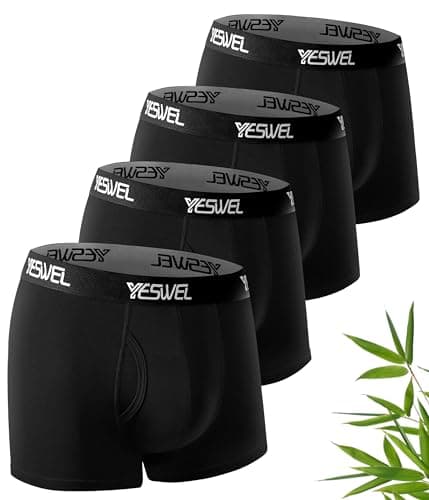 Image of YESWEL Mens Underwear Bamboo,Boxer Shorts Multipack of 4, No Itchy Labels Underwear, Moisture Wicking Underpants, Breathable Trunks with Fly (4x Black, XXL 2XL)