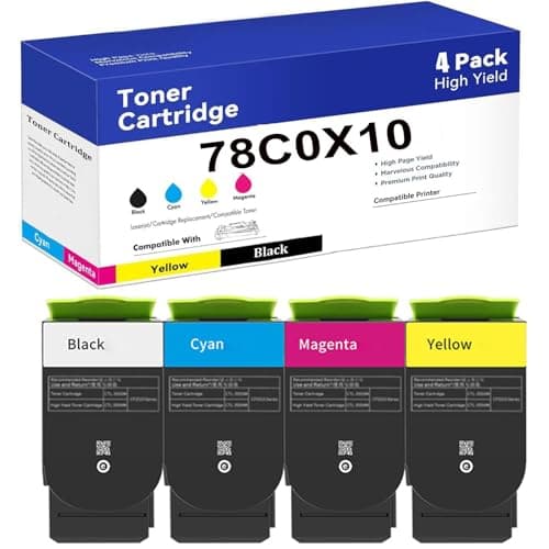 Image of 78C0X10 Toner Cartridge High Yield Replacement for Lexmark 78C0X10 78C0X20 78C0X30 78C0X40 Cartridges Compatible for Lexmark CS421dn CX421adn CX522adn Printer with Chip(4 Color)
