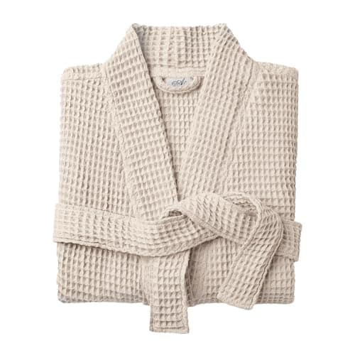 Image of Allure Bath Fashions Unisex Bathrobe Lightweight Textured Waffle Robe - Soft Hotel Dressing Gown, Kimono (Large/Extra Large, Linen)