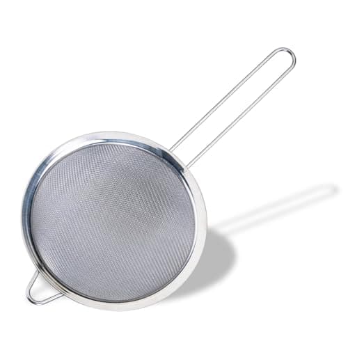 Image of Fackelmann Initial Sieve Stainless Steel, Fine Metal Mesh with Rim, Long Handle, for Sifting Straining & Draining, Food Kitchen Strainer, Flour & Icing Sugar Sifter, Medium 15.5cm Diameter Colander