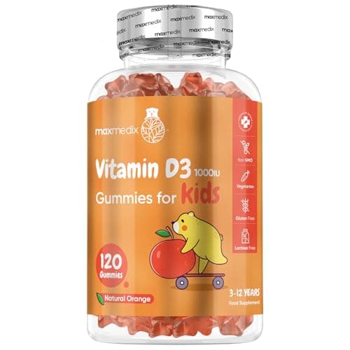 Image of Vitamin D for Kids 1000IU | 120 Tasty Gummies | 4 Months Supply | Natural Orange Flavour | 1 per Day | Vegetarian-Friendly, Non-GMO & Gluten-Free | Easy to Chew | Kids Vitamin D Gummies for 3-12 Years