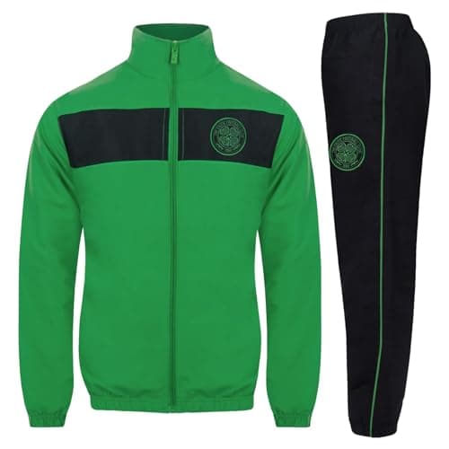 Image of Celtic FC Official Football Gift Boys Tracksuit Set Black Green 12-13 Years