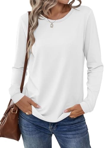 Image of Cuptacc Jumpers for Women UK Spring Basic Crew Neck Plain Oversized Long Sleeve Tops Women 2025 Fashion Elegant Solid Color Loose Sweatshirt White XL