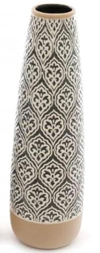 Image of Grey Embossed Mosaic Pattern Ceramic Serenity Oval Vase Large Size for Fresh Dried or Artificial Silk Flowers Decorative Home Table or Windowsill Decoration
