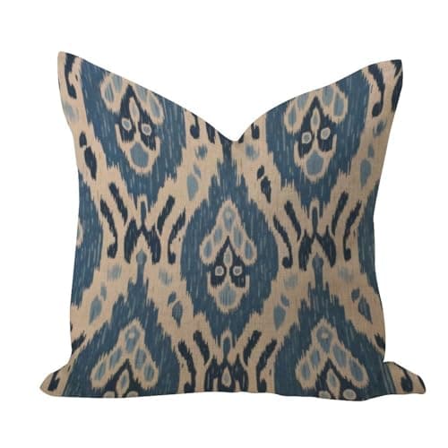 Image of WSDESDEC Ikat Blue Comfortable Throw Pillow Cover Modern Outdoor Pillow Cushion Case Blue Fresco Euro Sham Square Cotton Linen Pillowcases for Home Decor Chair Gallery Tent 26x26in
