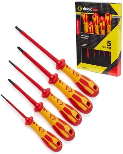 Image of C.K Dextro VDE Set of 5 Screwdrivers SLP & PH, Slotted Parallel Phillips Head PH1 PH2 SL, Electricians Insulated Flat Head & Philips Screwdriver Sets, Electrical Terminal Screw Driver, Tools T49182D