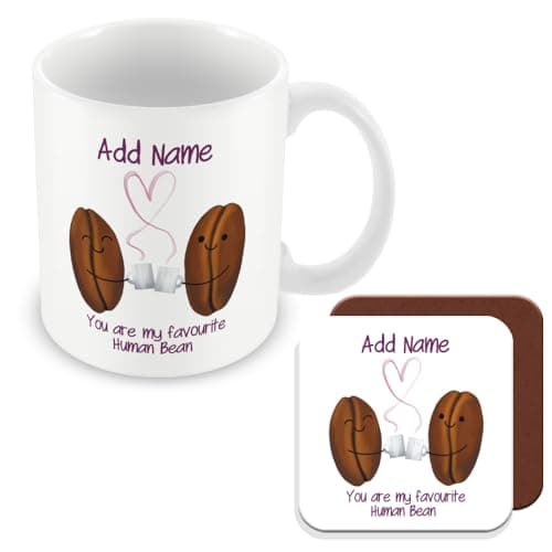 Image of MUGGZ - Personalised - Mug & Coaster - My Favourite Human Bean – Giftset for Couples Friends Birthday Anniversary Valentines