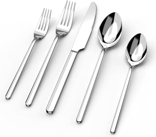 Image of KINGSTONE Cutlery Set, 5 Pieces, Cutlery For 1 Person, 18/10 Stainless Steel, Polished and Mirrored, Machine Washable Dishwashing Home, Restaurant, Wedding, Party (Silver, Person Parts