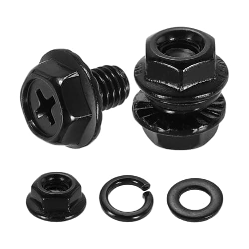 Image of sourcing map M6 x 8mm Phillips Flanged Hex Head Bolts, 10Pcs 304 Stainless Steel Flange Hexagon Screws with Nuts, Flat & Lock Washers, Fully Threaded, for Machinery Industry Home, Black
