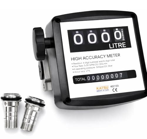 Image of KATSU 4 Digital Diesel Fuel Oil Flow Meter Counter, Fuel Pump Transfer Tank Marine Mechanical Flowmeter 3.5 Bar Accuracy 1% 482133
