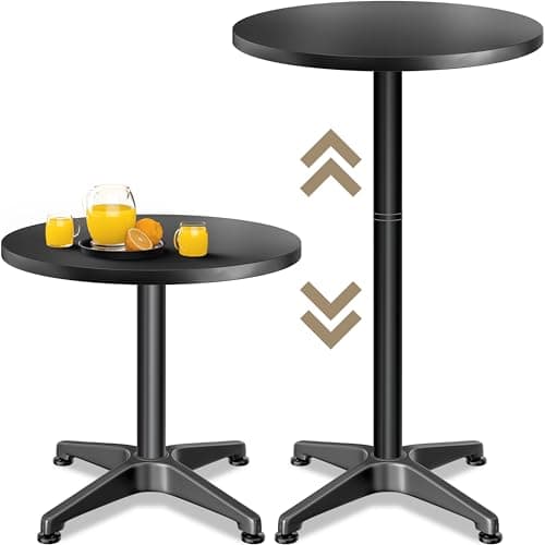 Image of CASARIA® 2in1 Height Adjustable Bar Table | 70 x 115 cm Aluminum Stainless Steel Round Weatherproof Outdoor Indoor Camping Bistro Table | Garden Balcony Patio Furniture | Black
