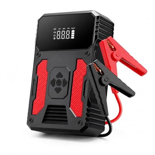 Image of Car Jump Starter Power Pack with Built-in Air Compressor — 12V Battery Booster for Petrol & Diesel up to 5L Engines, UKCA Certified Breakdown Kit, Hard Case, Smart Clamps, Gloves & USB Torch