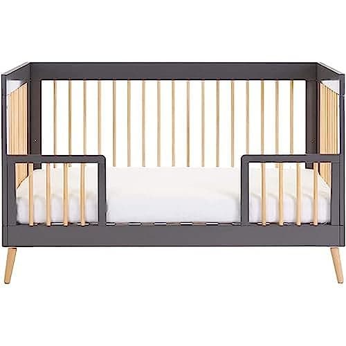 Image of Obaby Maya Cot Bed – Slate with Natural – Convertible Baby Cot Bed