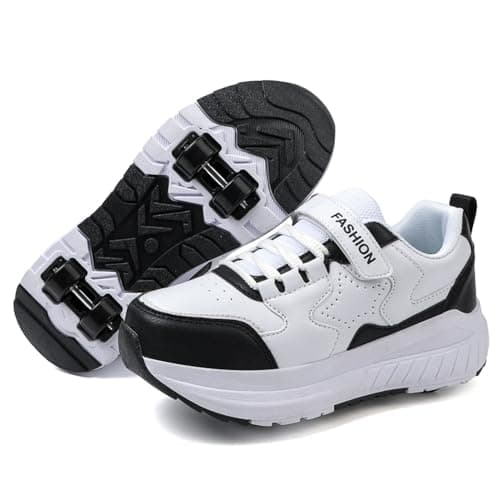 Image of Mateju Kids Roller Skate Shoes for Boys Girls, Skateboarding Skates Outdoor Parkour Shoes Retractable 4 Wheels Sneakers Unisex Teenager Children Sports Walking Running Shoes Black