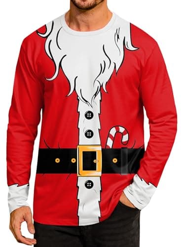 Image of Mainfini Men Christmas T Shirts Man 3D Print Crewneck Novelty Adult Funny Merry Tee Red Santa XXL
