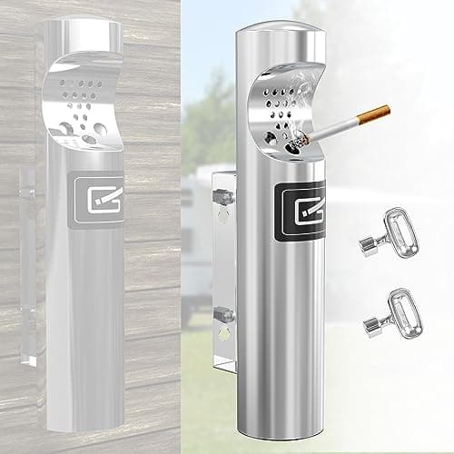 Image of ZhouDaShu Cigarette Ashtray for Outside,Cigarette Disposal Outdoor,Wall Mounted Outside Cigarette Butt Receptacle,Commercial Outdoor Cigarette Butt Container,Smokers Outpost for Patio-Stainless Steel