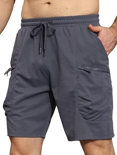 Image of YuKaiChen Men's Shorts Textured Stretch Fabric Gym Cargo Shorts with Zip Pockets Size 38 Iron Grey