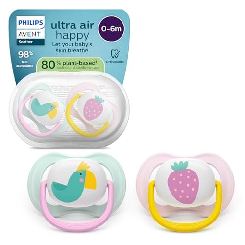 Image of Philips Avent Ultra Air Soothers - Orthodontic Design, for Babies 0-6 Months, Soft Silicone Symmetrical Teat, BPA-Free, with Sterilizing Case, 2 Pack, SCF080/24