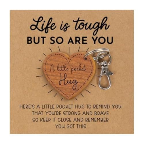 Image of Personalised Wooden Pocket Hug Heart Keyring,Cute Small Gift with Inspirational Card,Positive Hug in a Pocket for Women,Friends,Girlfriend,Fun Little Get Well Gifts,Sending Hugs Gifts for Women